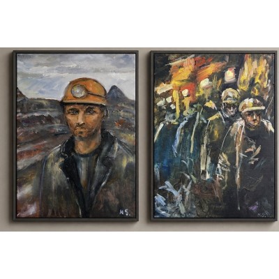 “Miners of Ukraine” – Original Donbas Miners Diptych by Marina Stognieva